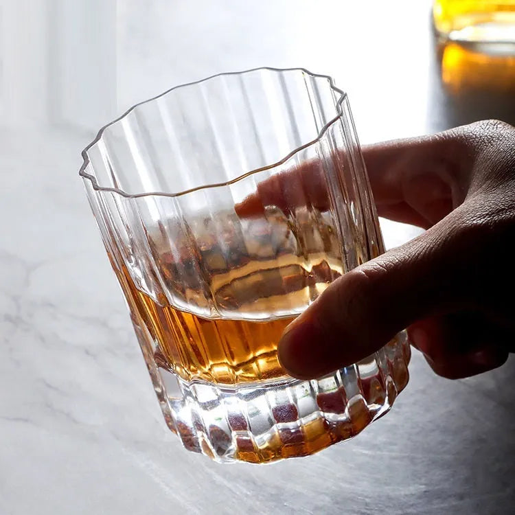 Light luxury crystal glass thick bottom lace whiskey glass on table