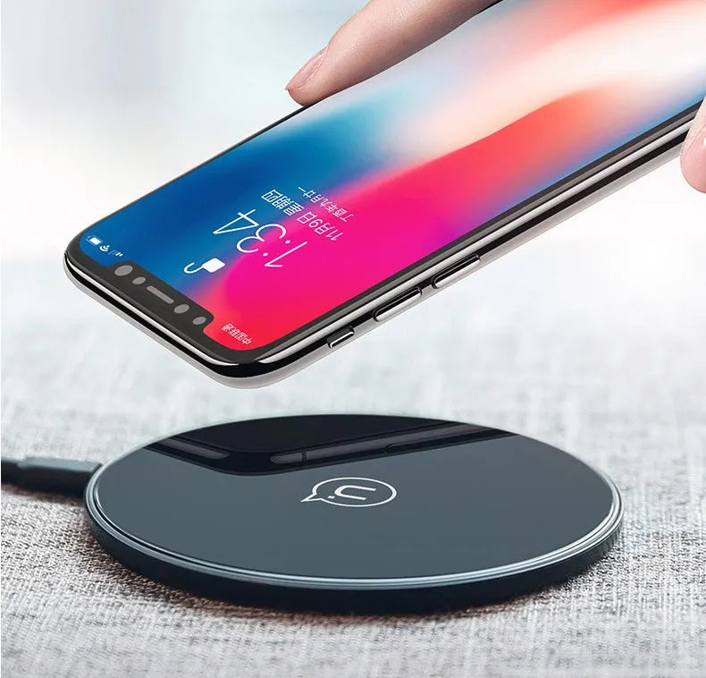 Glass circular wireless charging pad with indicator light for Qi-compatible devices