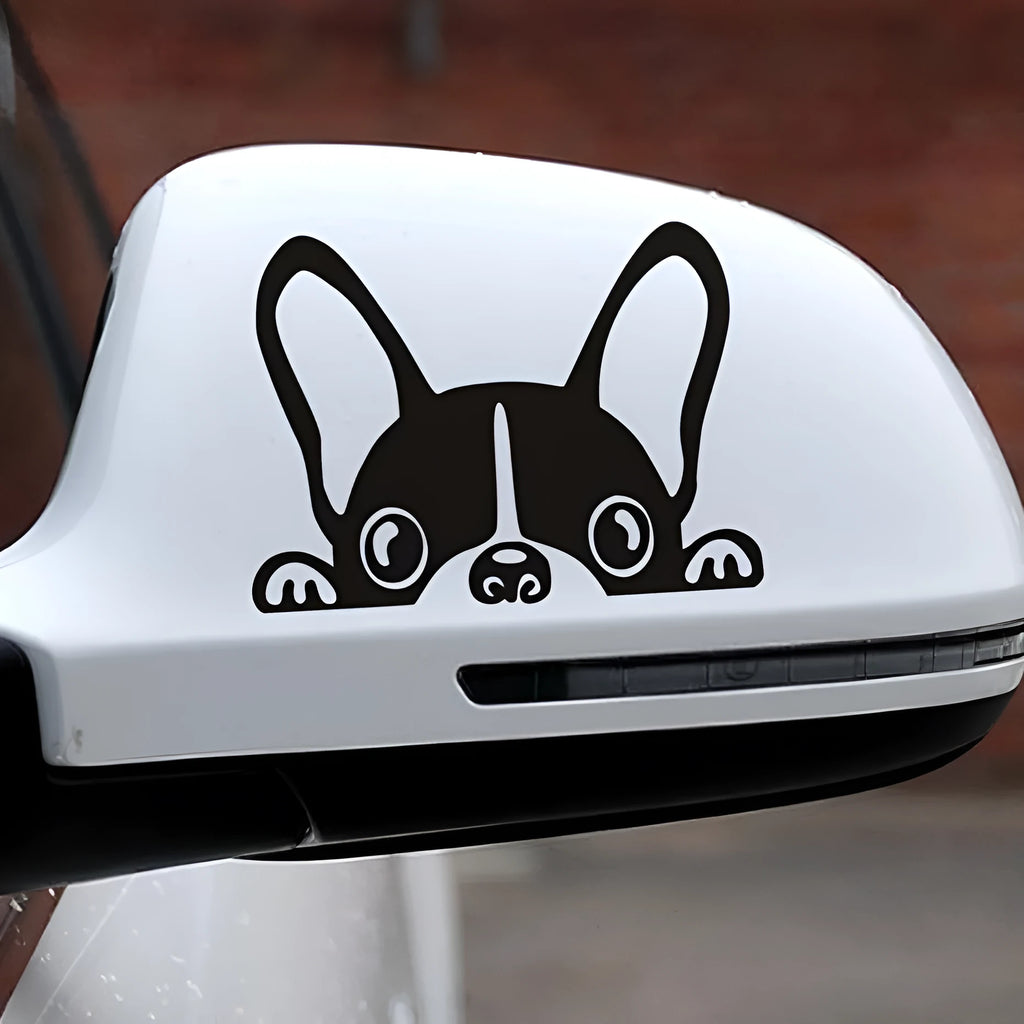 French bulldog car sticker reflective vinyl 15cm x 10cm black silhouette on white background