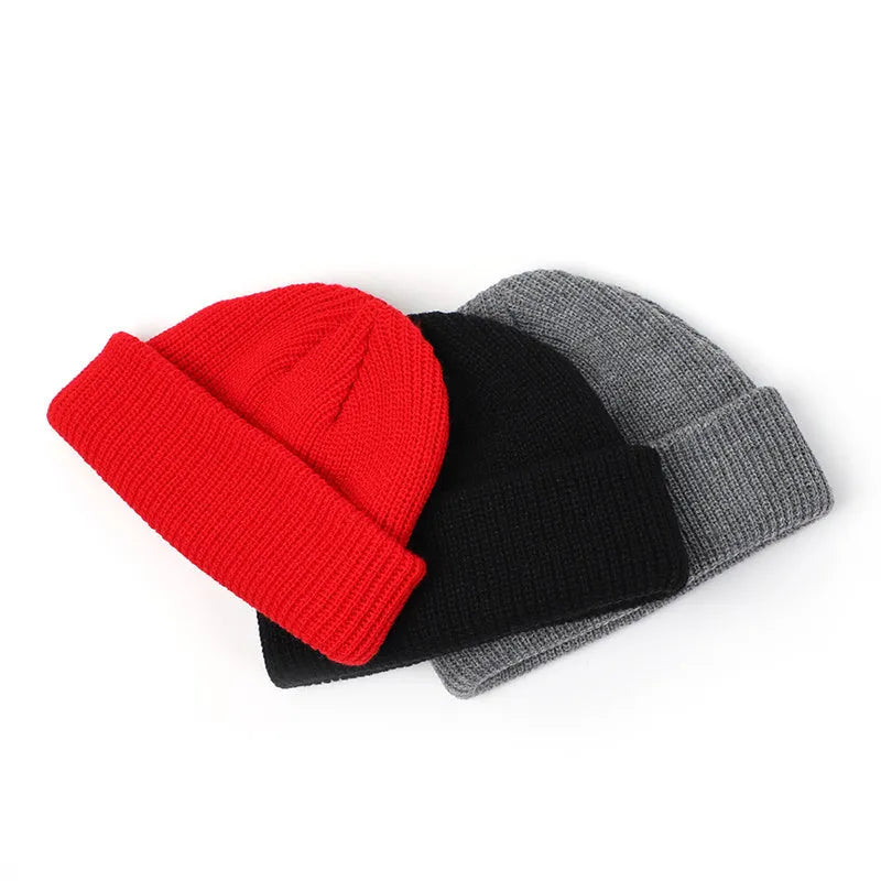 Knitted wool hat beanie in black, unisex winter cap for cold weather