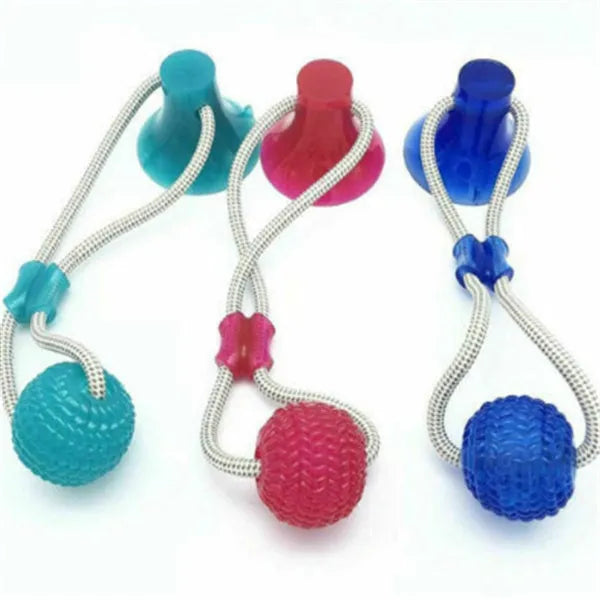 Dog biting sucker multifunction pet molar bite toy with rubber, TPR, and cotton fibre rope in red, blue, or green