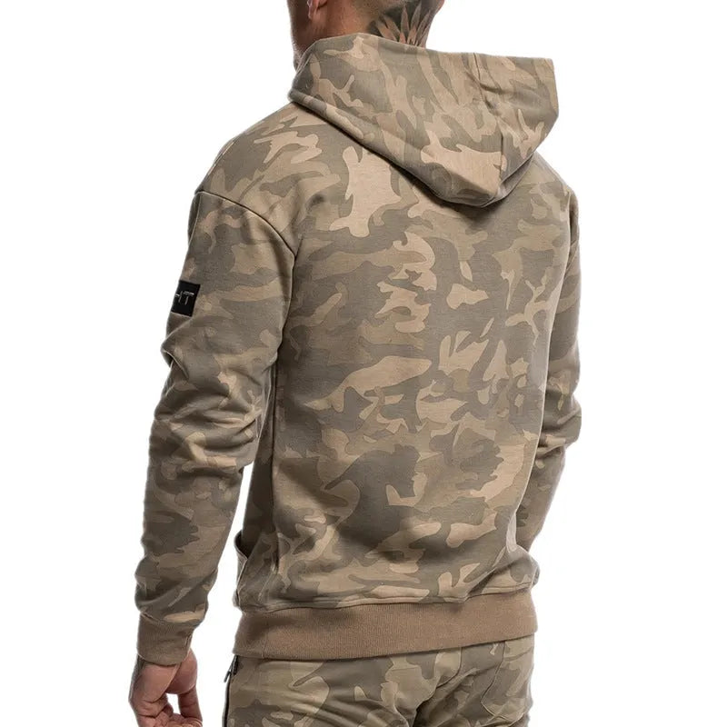 Men's cotton camouflage hoodie in Dark Blue, pullover style with kangaroo pocket