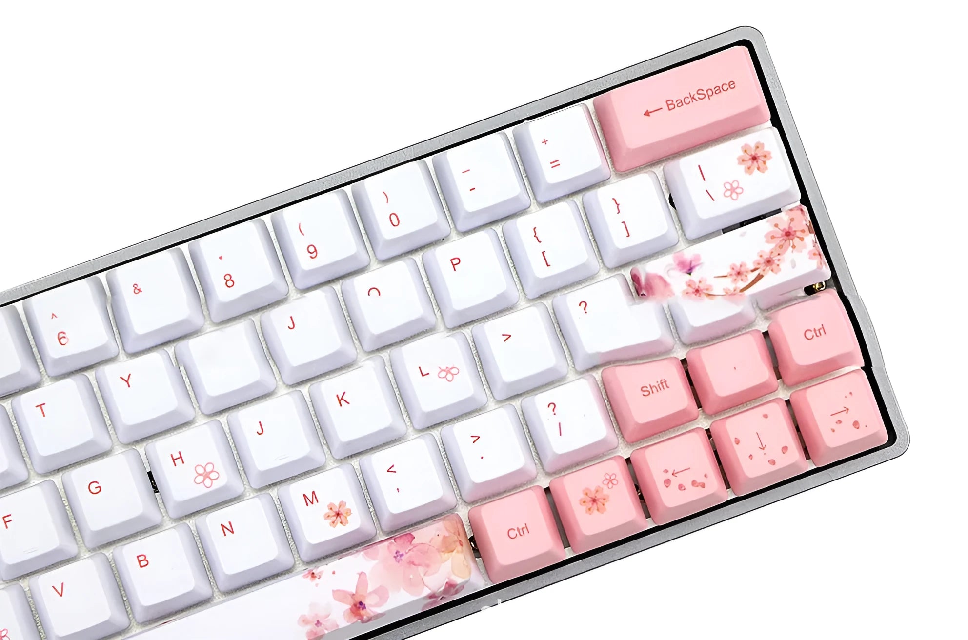 Pink PBT mechanical keyboard keycaps with five-sided sublimation printing for Cherry MX switches