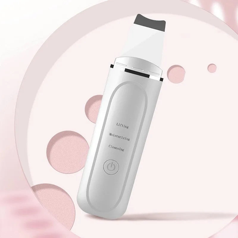 White ultrasonic peeling machine for facial cleansing with metal head