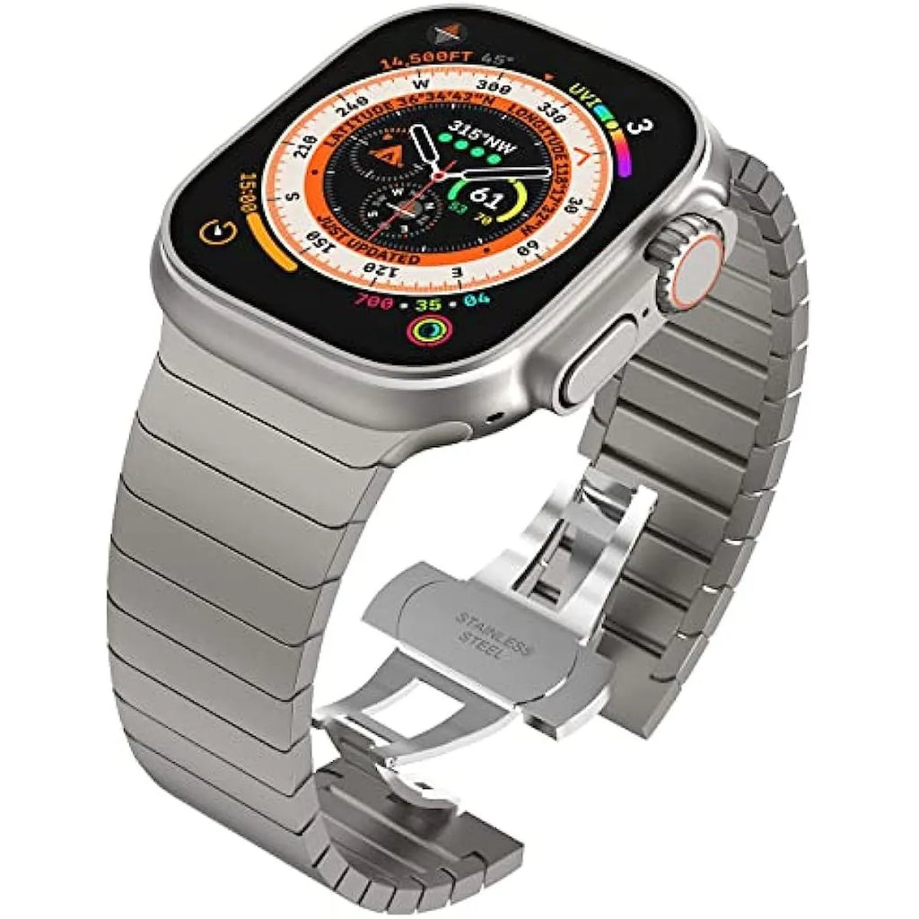 One Bead Bamboo Joint Butterfly Clasp Stainless Steel Watch Strap for Apple Watch in Silver
