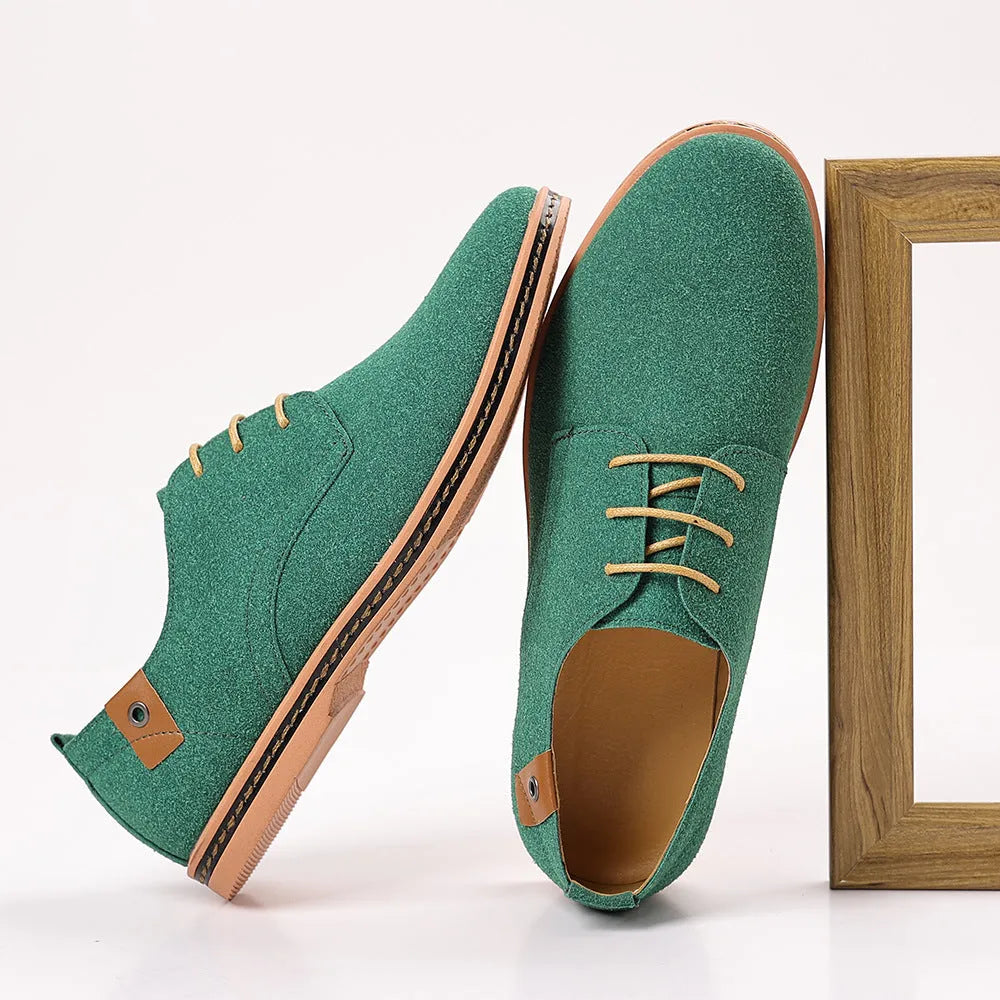 Men's casual suede-style shoes with matte upper, round toe, solid colour, sizes 38-48