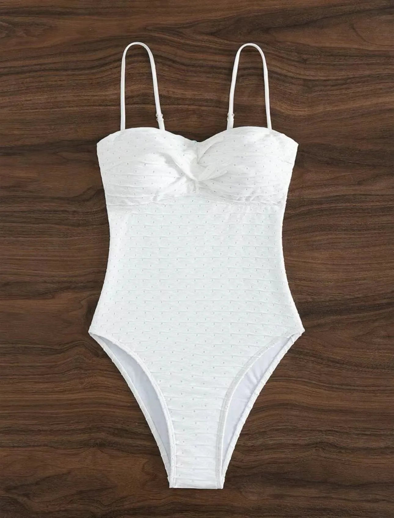White polyester one-piece swimsuit for women with briefs style and sling design