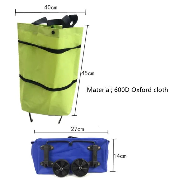Foldable shopping cart in orange with Oxford cloth body and metal bracket, 45x40x14cm size