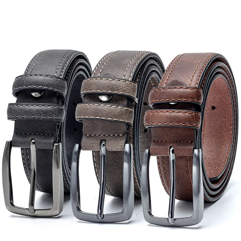 Men's vintage split leather belt with alloy needle buckle in red brown colour