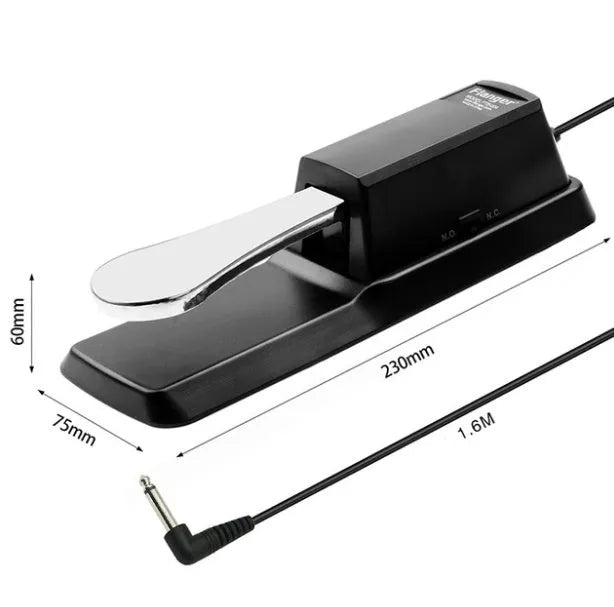 Universal sustain pedal FTB-004 in black with metal surface and attached 1.7-metre cable