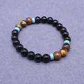Black agate bracelet and tiger eye necklace set with geometric bead design