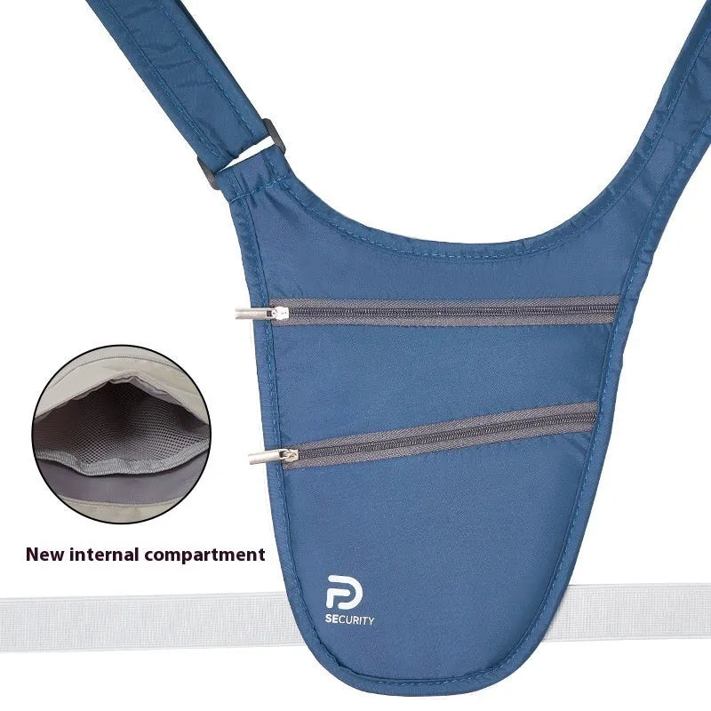 Anti-theft nylon document waist bag in solid colour for personal travel abroad