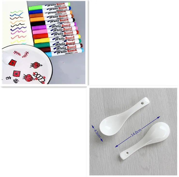 Children's floating water painting pen set with 8 or 12 colours, plastic shells, and a spoon