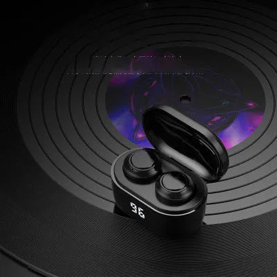 Black in-ear stereo Bluetooth headset with earplug-style design.