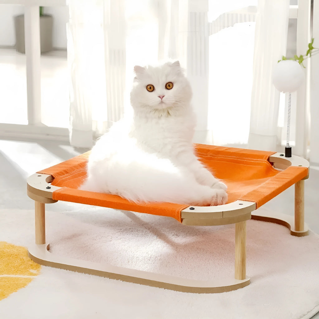 Washable wooden cat hammock bed, 46 x 46cm orange camp bed for cats and small dogs