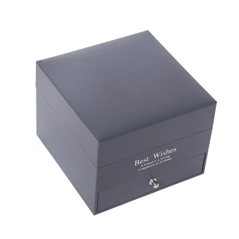 Silver double-layer rose gift box with nine foam latex roses and drawer for jewellery storage