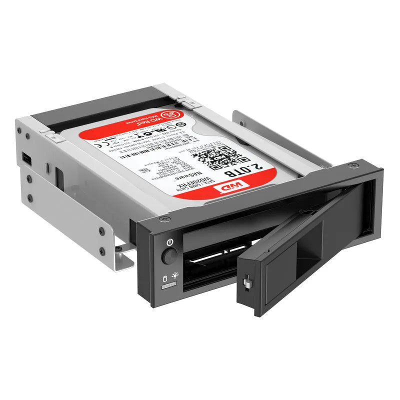 Black hard disk tray for vertical installation in desktop computer CD-ROM drive bays