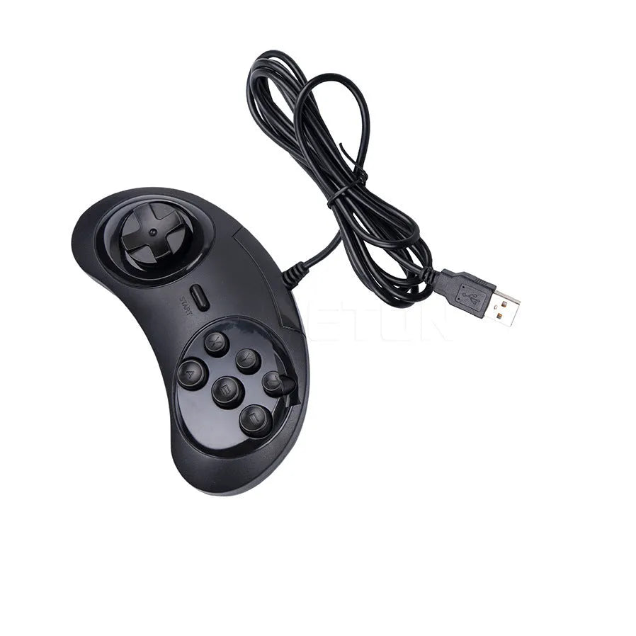 Black Sega USB wired game controller for PC on a plain background.