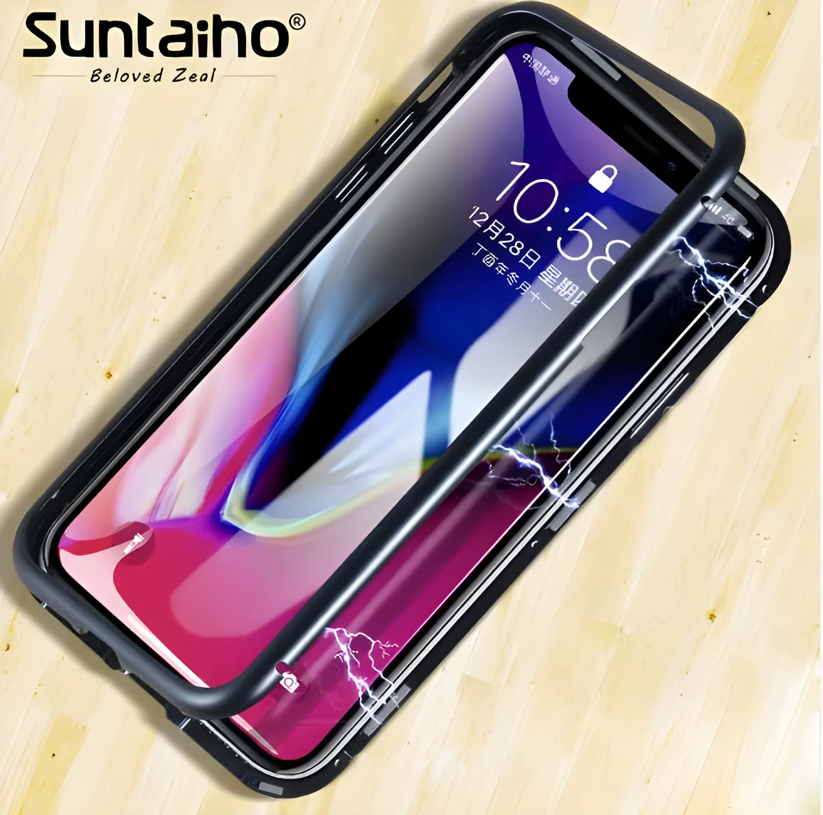 Suntaiho magnetic adsorption iPhone case with tempered glass back in multiple colour options