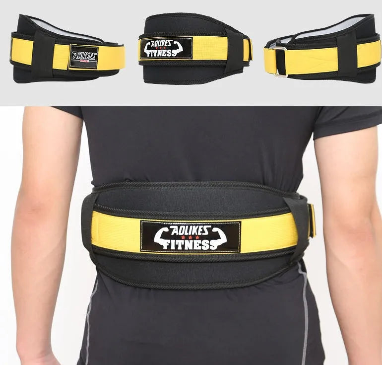 Nylon fitness weightlifting belt in black, red, or yellow for adult gym training