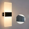 Modern acrylic wall lamp in silver finish with LED light, showing warm and white light settings.