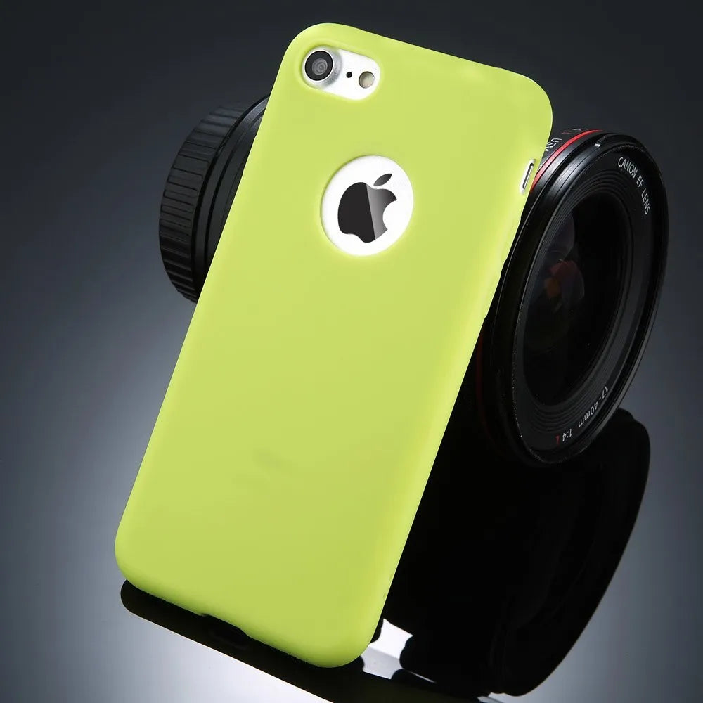 Candy colour soft silicone TPU phone case for Apple iPhone on a plain background