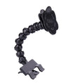 Black and white PVC pet selfie stick with square and flower smartphone clips for handheld photography.