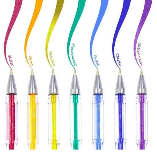 Pack of colour gel pens highlighting the large 2.2mm inner diameter ink reservoir.