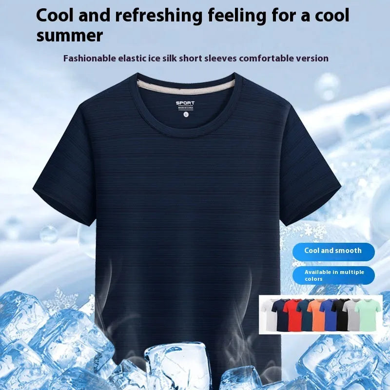 Crystal Silk quick-dry round neck t-shirt in a solid colour on a hanger.