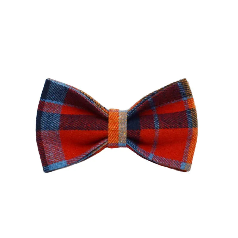Four-piece dog accessory set with collar, leash, bow tie, and cloth vest in cloth fabric