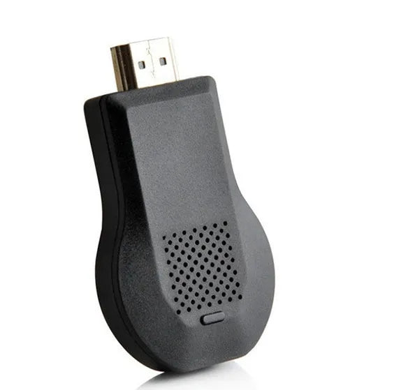 Wireless HDMI dongle for 1080P screen mirroring, black plastic casing with HDMI connector and USB power cable