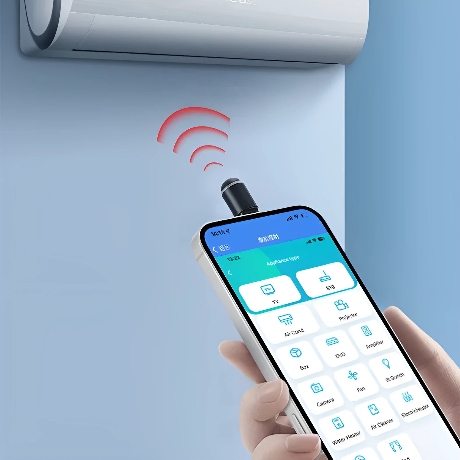 Black smartphone infrared emitter capsule with Lightning, Type-C and Micro-USB connectors