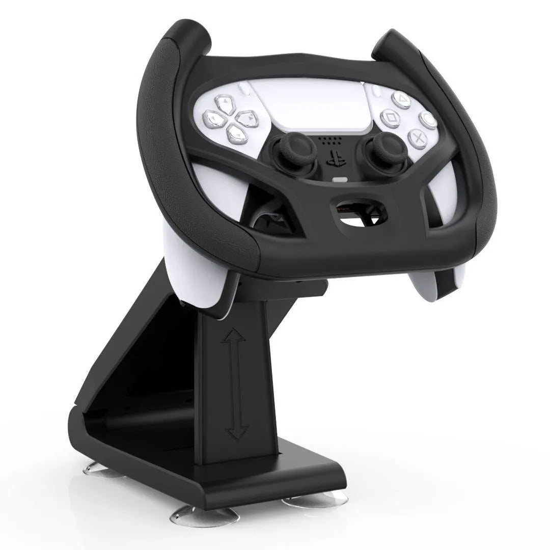 Black PS5 controller steering wheel bracket, ABS racing game accessory, 13.2 x 10.3 x 23.2cm, 375g