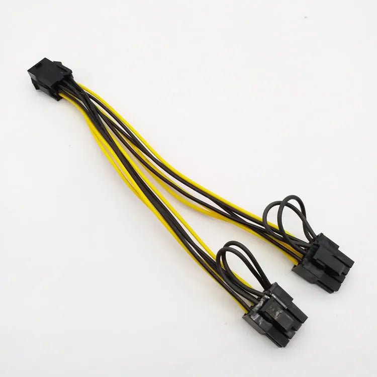 Yellow 6-pin to dual 8-pin graphics card power extension cable with detachable 2-pin connectors