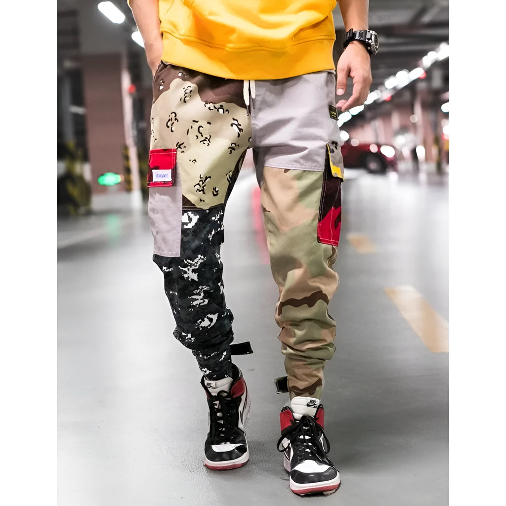 Men's camouflage cotton casual trousers, loose fit, elastic waist, small feet, sizes M to 5XL