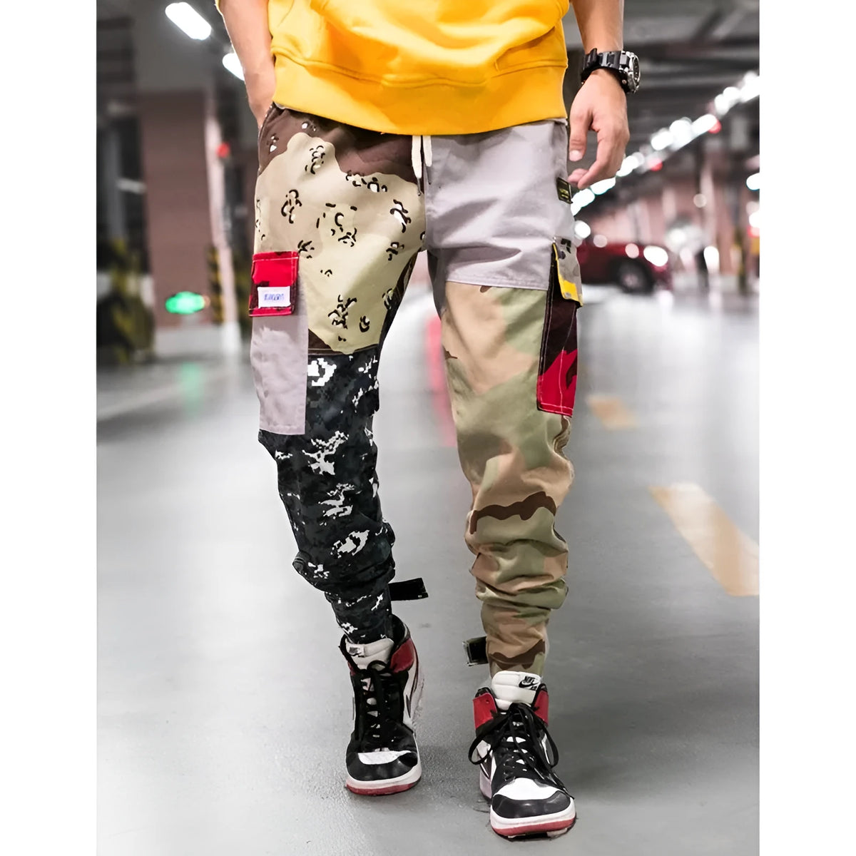 Men's camouflage cotton casual trousers, loose fit, elastic waist, small feet, sizes M to 5XL