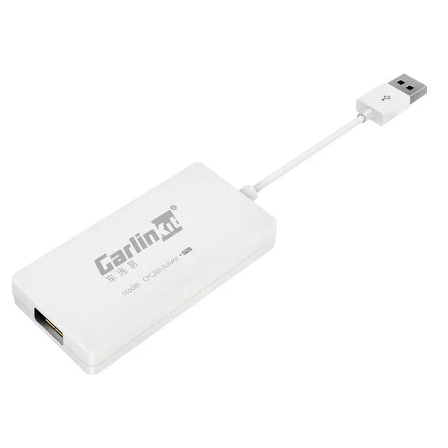 Black Wireless CarPlay USB dongle for connecting iPhone to Android car stereo systems.
