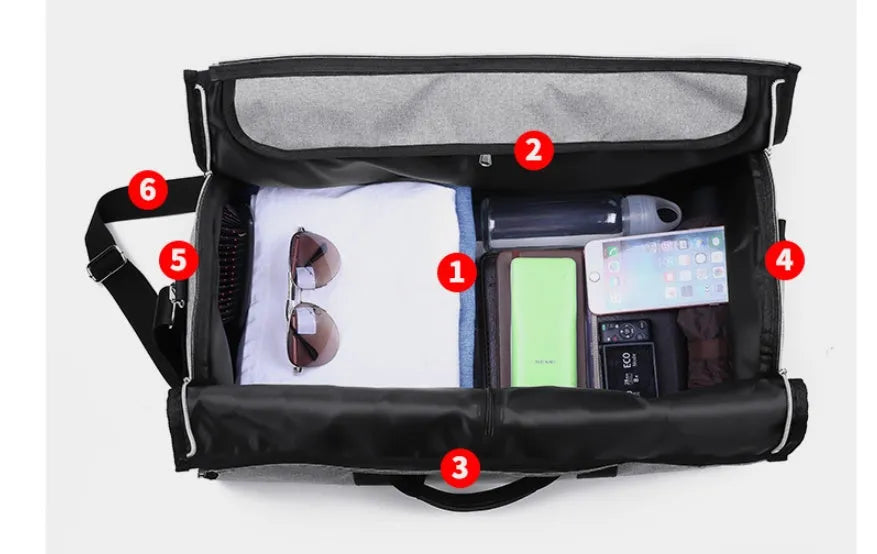 Medium cylinder travel bag in waterproof Oxford cloth, shown in black, with a zipper opening.