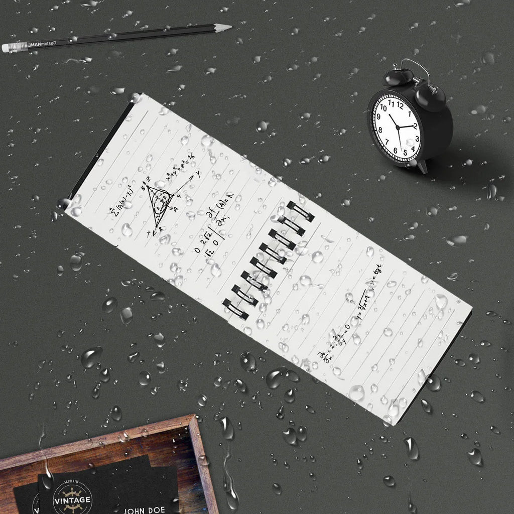 A5 spiral-bound business notepad with black and white transparent PP cover and an included pen.