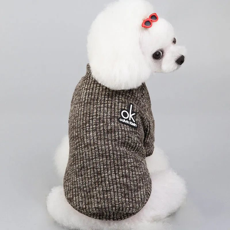 Wool pet clothing sweater in England style, available in Coffee, Wine red, black, and blue, sizes S to XXL