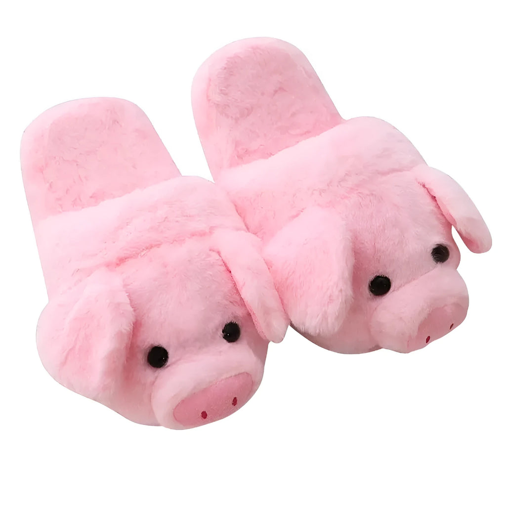Pink pig-shaped floor slippers made of short plush material.