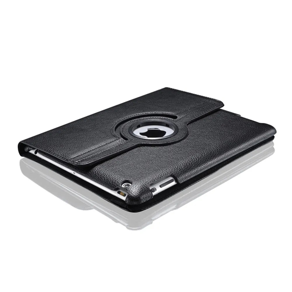 iPad rotating leather case in clam shell design with sleep function, compatible with iPad 2/3/4 and iPad mini models