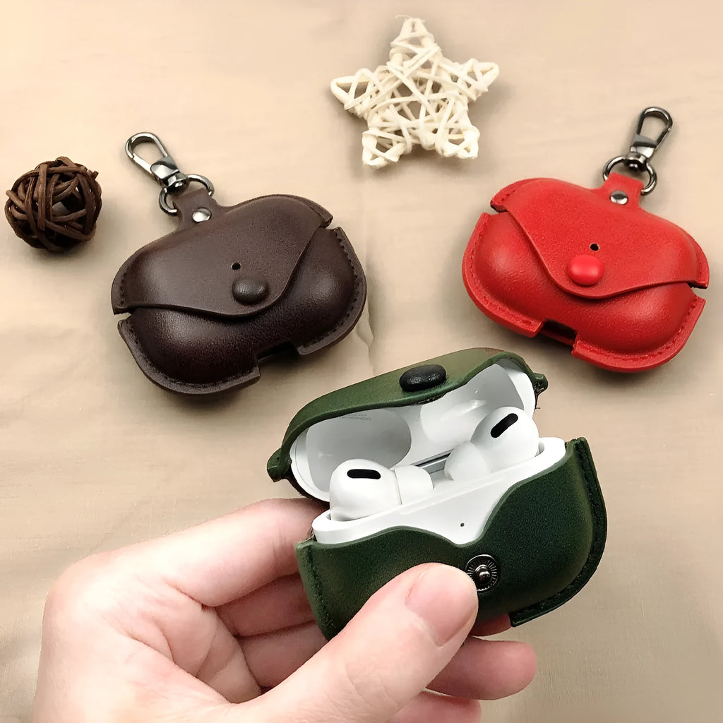Black AirPods Pro protective case with a cross pattern made from PU leather.