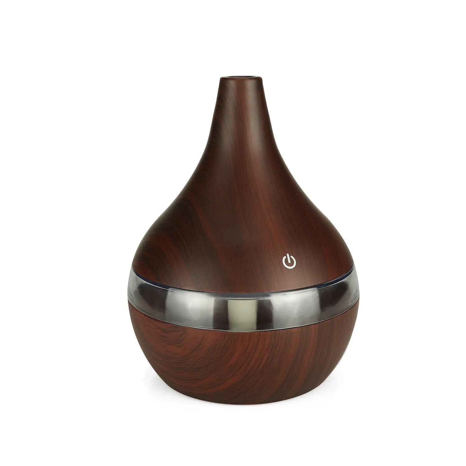 USB mini desktop air purifier and humidifier in wood grain finish for small rooms.
