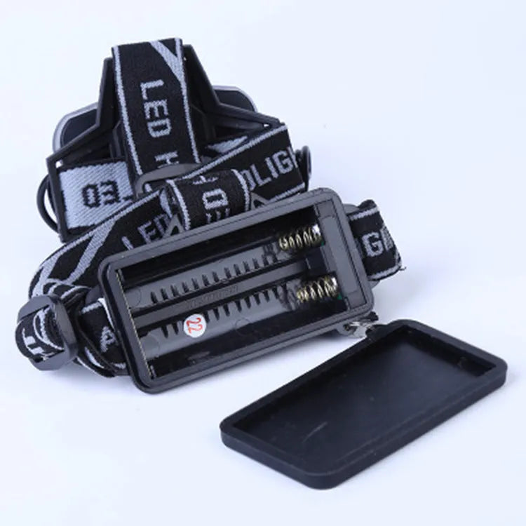 Outdoor camping headlamp with strong focus light showing 300-500 metre range capability