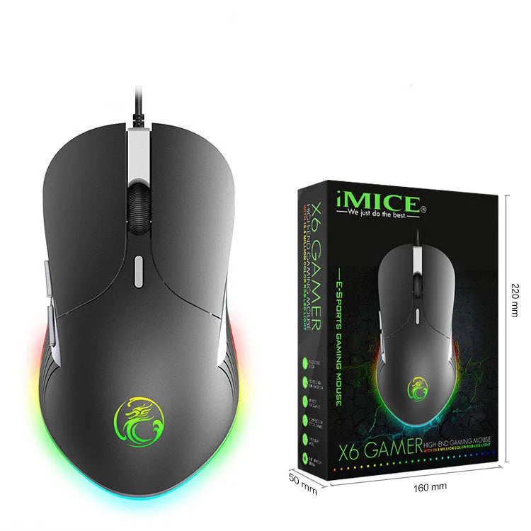 LED gaming mouse 6400 DPI USB wired ergonomic with seven buttons and scroll wheel
