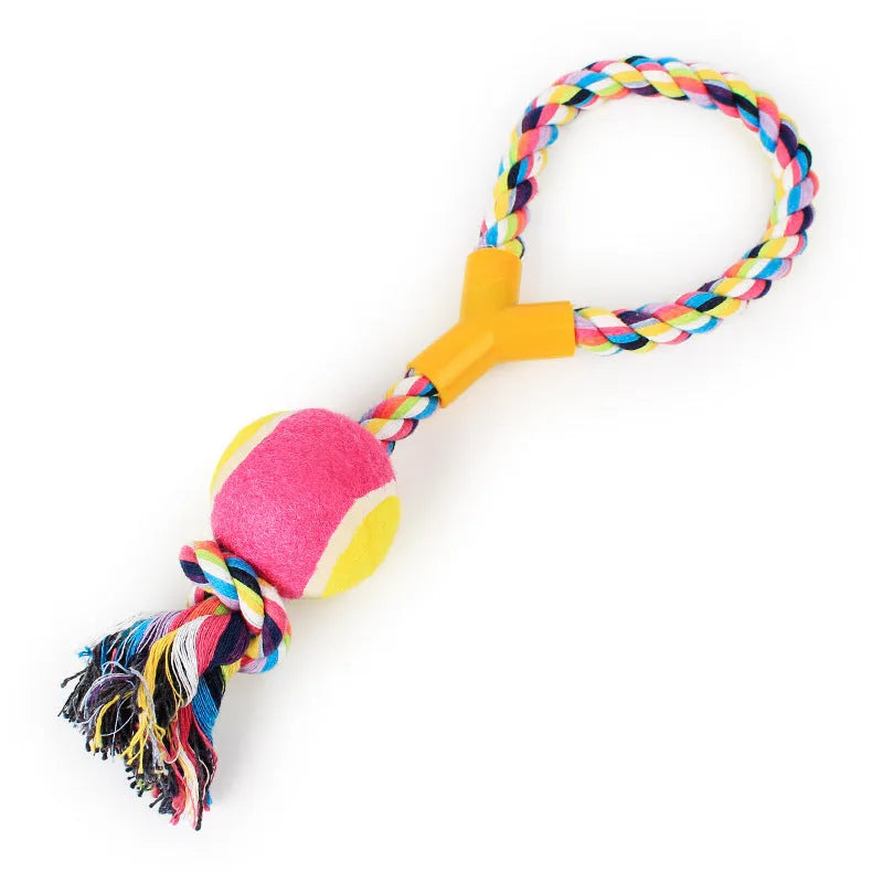 Dog biting sucker multifunction pet molar bite toy with rubber, TPR, and cotton fibre rope in red, blue, or green