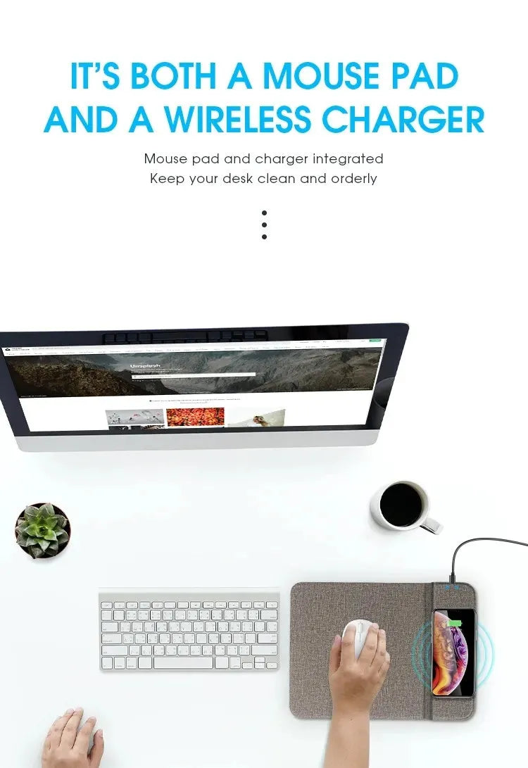 Grey foldable cloth phone holder open in stand mode, wirelessly charging a smartphone.