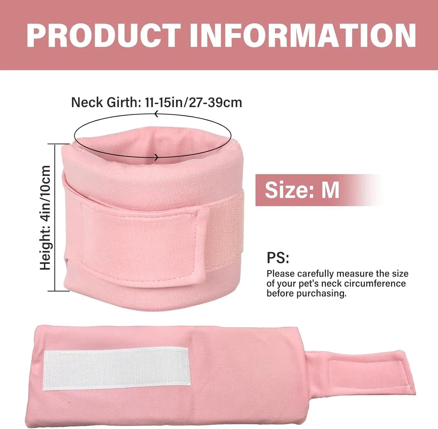Soft cat cone recovery collar in grey and pink colours showing four size options