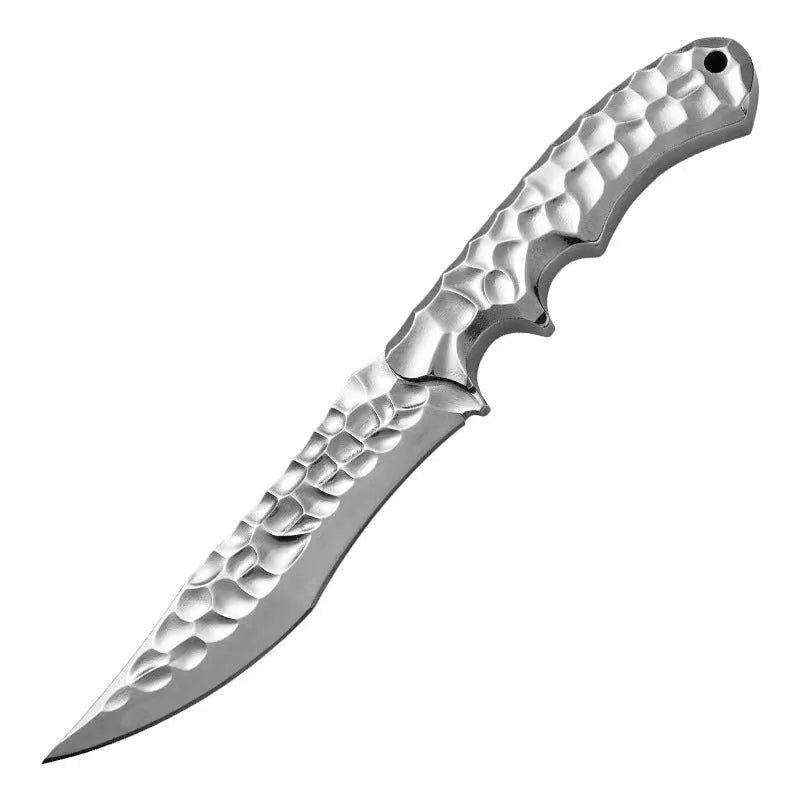 One-piece keel outdoor survival knife with 260mm full length, 140mm 5CR13 steel blade, and leather or K sheath
